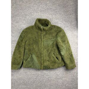 PacSun Sherpa Jacket Women's M/L Green Full Zip Pockets Cozy Teddy Bomber